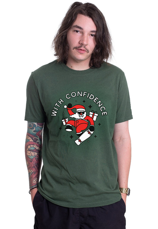 With Confidence - Skating Santa Dark Green - T-Shirt